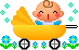 乳母車に乗っている男の赤ちゃんのアニメ