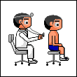 病院の絵カード：聴診器：裸の後ろ
