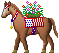 背中に花を乗せた馬が歩いているアニメ