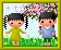 桜と花畑でカラオケしている男の子と女の子のアニメ（額入り）