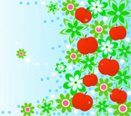 水色背景のリンゴと花のスマートフォン壁紙