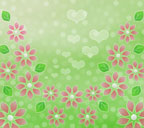 緑色背景の花とハートのスマートフォン壁紙