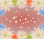 朱色背景の半透明の花と星のスマートフォン壁紙