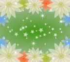 緑色背景の半透明の花と星のスマートフォン壁紙