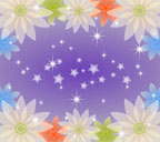 紫色背景の半透明の花と星のスマートフォン壁紙