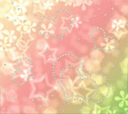 クリーム色から朱色、朱色から緑色へのグラデーション背景の宝石のハートと花と星のスマートフォン壁紙