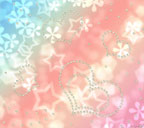 水色から朱色、朱色からピンク色へのグラデーション背景の宝石のハートと花と星のスマートフォン壁紙:2