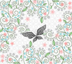 白色背景の巻き蔓と黒い蝶のスマートフォン壁紙