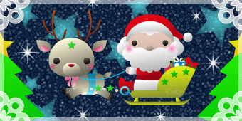 流れ星付き、トナカイとソリに乗ったサンタクロースの静止画