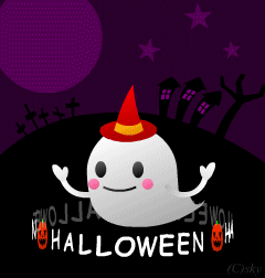 ハロウィン「お化け、コウモリ、お菓子」の滑らかなアニメーション