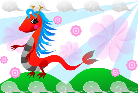 雲より高い山の上に立つ龍のカード：JPG画像