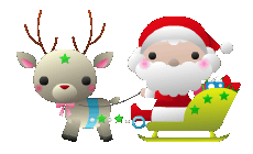 かわいいサンタとトナカイのGIF画像（黒背景用）