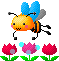 みつばちがチューリップに水やりをするアニメ
