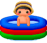 ビニールプールで遊ぶ子どもの大きなアニメ