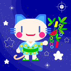 天の川と七夕と猫のピクセルアート