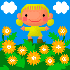 ひまわりと女の子のピクセルアート