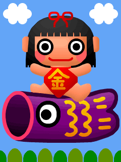 こいのぼりに乗った金太郎のピクセルアート