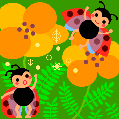 ポピーの花とてんとう虫のピクセルアート