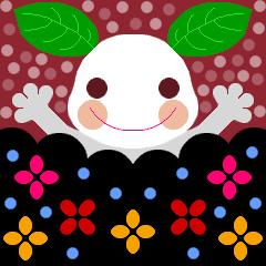 花と雪と雪うさぎのピクセルアート