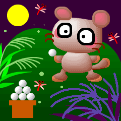 お月見をするたぬきのピクセルアート