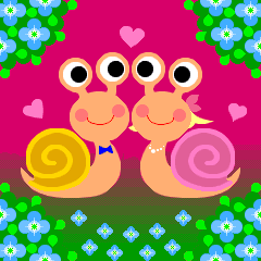 あじさいとカタツムリのカップルのピクセルアート