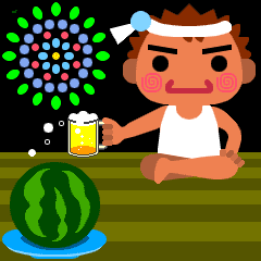 花火とスイカとビールとオヤジのピクセルアート
