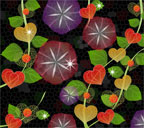 黒背景の朝顔とほおずきのスマートフォン壁紙