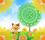 猫とひまわりと星のスマートフォン壁紙