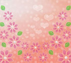 朱色背景の花とハートのスマートフォン壁紙