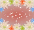 朱色背景の半透明の花と星のスマートフォン壁紙