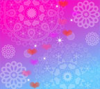 ピンク色から水色へのグラデーョン背景のレースとハートのスマートフォン壁紙