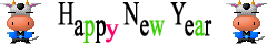 牛と「Happy New Year」のアニメ