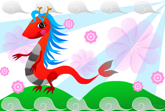 雲より高い山の上に立つ龍のカード：PNG画像