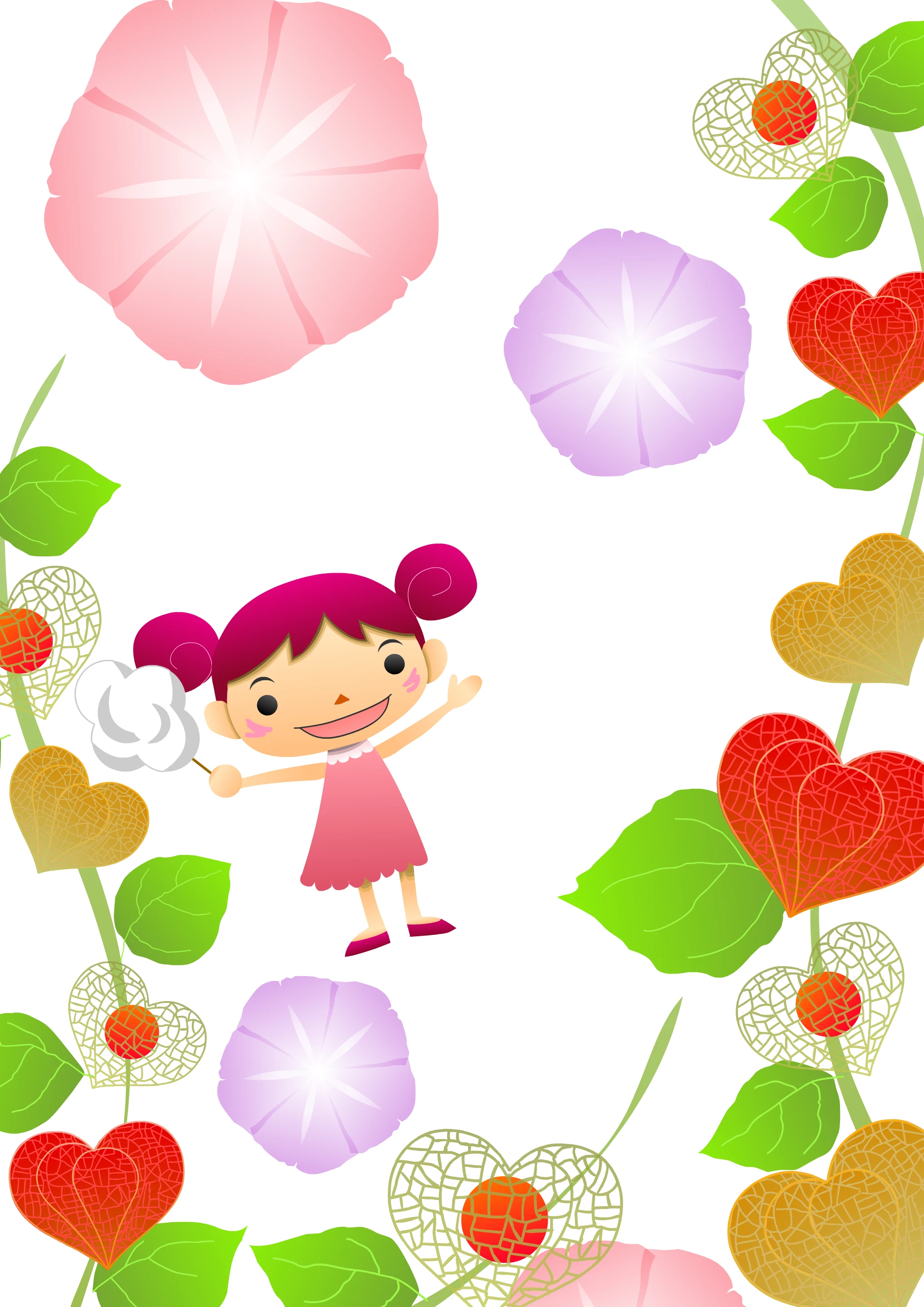 朝顔と鬼灯と女の子のポスター：WebP表示