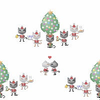 白色背景の黒猫と白猫のクリスマスの壁紙