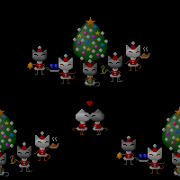 黒色背景の黒猫と白猫のクリスマスの壁紙